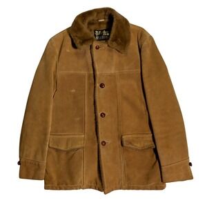 Vtg Sears The Leather Shop Mens Suede Coat Size 40 Medium Jacket Faux Fur Lined
